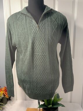 Duke Men’s Teal Cable Knit Quarter Zip Sweater XL NWT